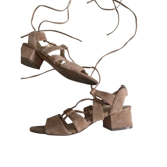 STEVE MADDEN Tan Suede Laceup Kitten Heels Sandals Size 6 - Picture 3 of 9